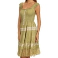 thumbnail image 3 of Olivia Gypsy Boho Peasant Batik Dress - Olive - One Size, 3 of 4