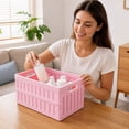 thumbnail image 7 of VENTORA Foldable Hollow‑Ventilated Plastic Storage Crate, Stackable Portable Organizer Bin With Built‑In Side Handles, Collapsible Flat‑Design Storage Basket for Stationery Cosmetics Toys, 7 of 7