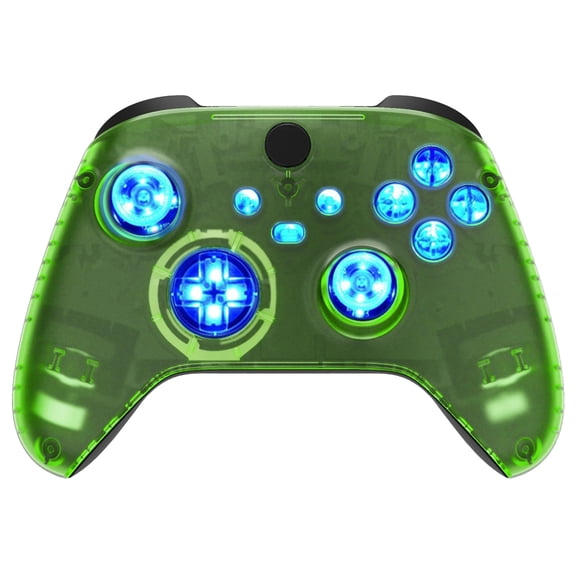 Silent Modz Custom Modded Controller 7 LED Colors Trigger Stopper w/Pro Grips compatible with Xbox Series S, Xbox Series X, Xbox One, and Windows (Clear Green)
