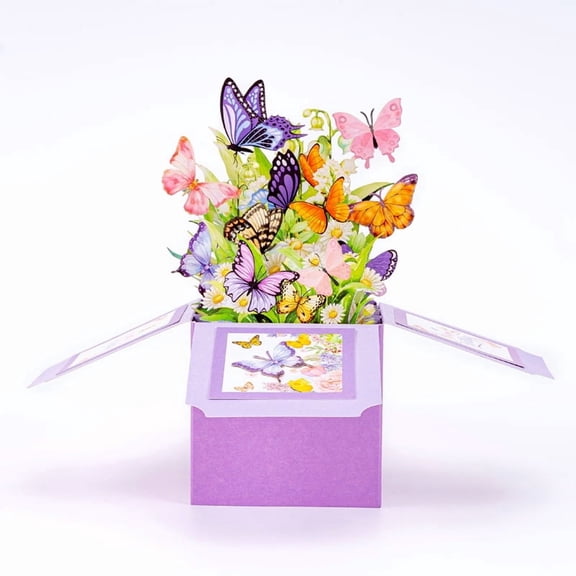 Birthday Cards for Women, Butterfly Pop Up Card Box, Happy Birthday Gifts Cards for Women, Daughter, Mom, Sister, Friend, Butterflies & Flowers Greeting Card with Blank Notecard & Envelope