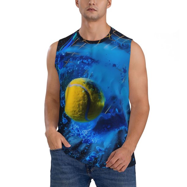 Fotbe Sports Tennis Ball Men's Camiseta sin Mangas Estampada para Hombres, Playera Casual para Gimnasio, Entrenamiento, Playa-Small