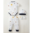 thumbnail image 6 of KIMI BEAR Newborn Baby Boys Layette Gift Set 6-9 Months Summer Outfits 4 Packs Short Sleeves Romper Top + Pants + Hats + Gloves 16pcs Blue, 6 of 10