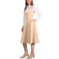 thumbnail image 4 of INSPIRE CHIC Vestido Pinafore Vintage para Mujeres con Encaje y Botones, Overoles Midi con Bolsillos S Beige, 4 of 6