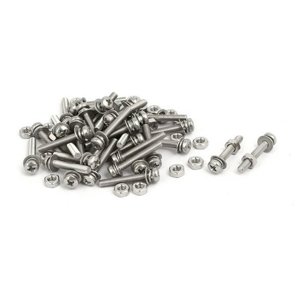 M3x20mm 304 Stainless Steel Pan Head Bolt Screw Nut w Washer 35 Sets