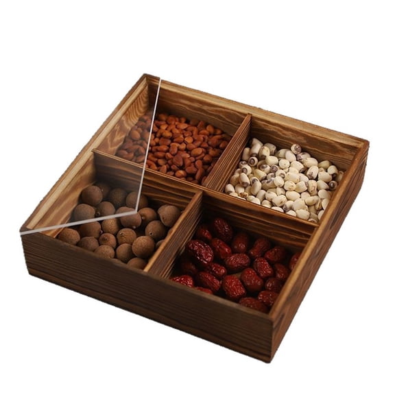 Bamboo Nut and Candy Serving Tray, Party Appetizer Platter Veggie Dish, Candy Bowl with Lid for Party, Taco Dip Parties Platters