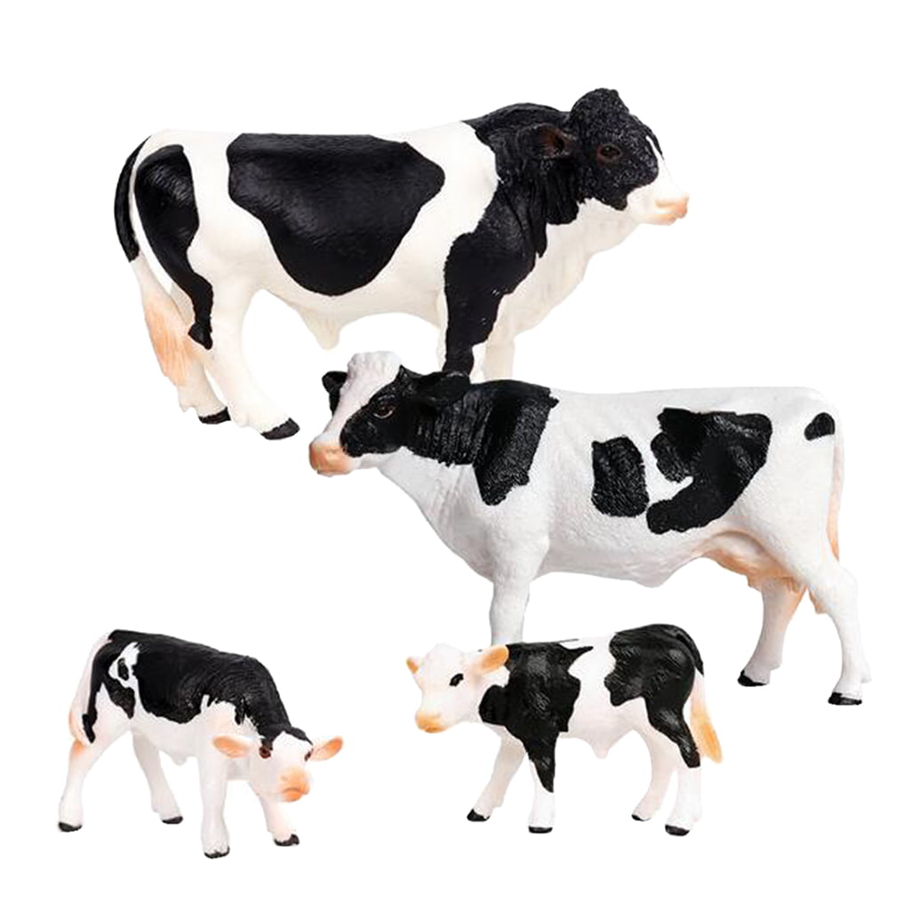 4Pcs PVC Solid Farm Animal Figurines Toy Miniatures Realistic Cow Playset