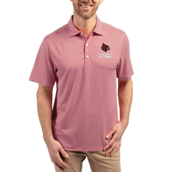 Men's Cutter & Buck Red Louisville Cardinals Forge Eco Double Stripe Stretch Recycled Polo