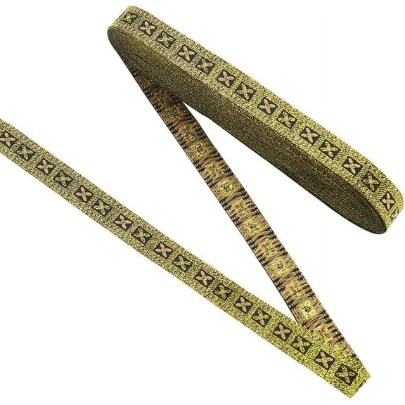 11 Yard Vintage Flower Metallic Jacquard Ribbon 1/2" Wide Floral Gold Woven Trim Polyester Ethnic Style Webbing Strap Retro Decor Sewing Ribbon for Sewing Clothing Wedding Gift Wrapping Gold