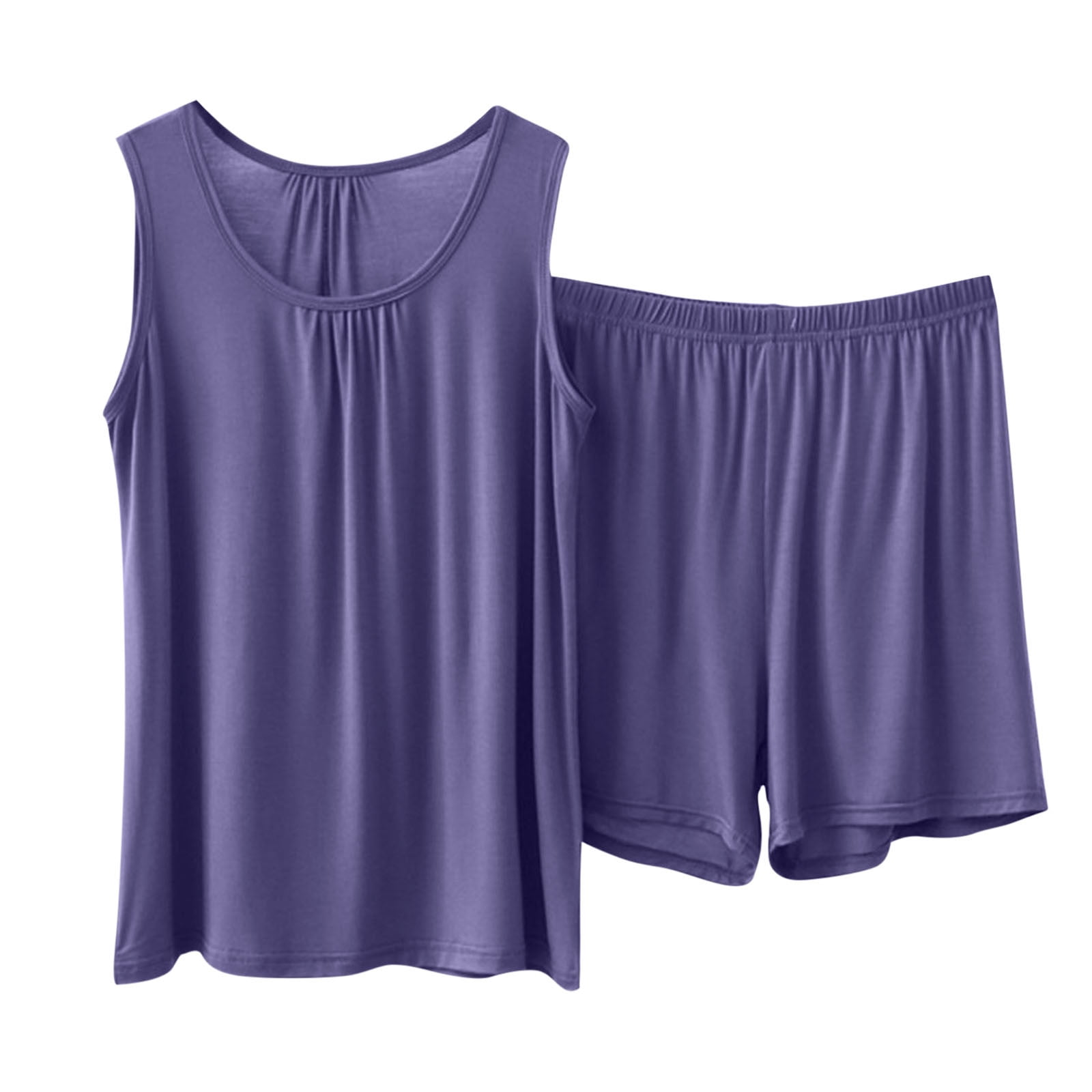 Pyjama 2 Pièces Femme Sans Manches - Haut Crop Tank Top + Short Ample, Doux Et Confortable (loungewear Décontracté)