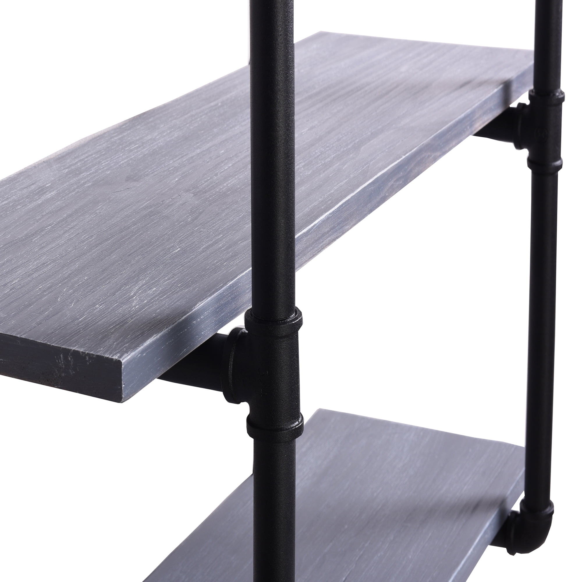 Warehouse of Tiffany Feduor Black Pipe 2-Level Weathered Gray Floating Wooden Bookshelves