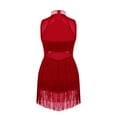 thumbnail image 3 of YONGHS Kids Girls Mesh Tassel Hem Dance Leotard Samba Jazz Tap Latin Salsa Costume Burgundy 10, 3 of 5