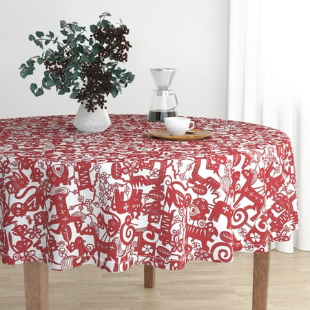 China Round Flower - Round Tablecloth Flower Rabbit Dragon Chinese Paper Cutting Paper Cotton Sateen