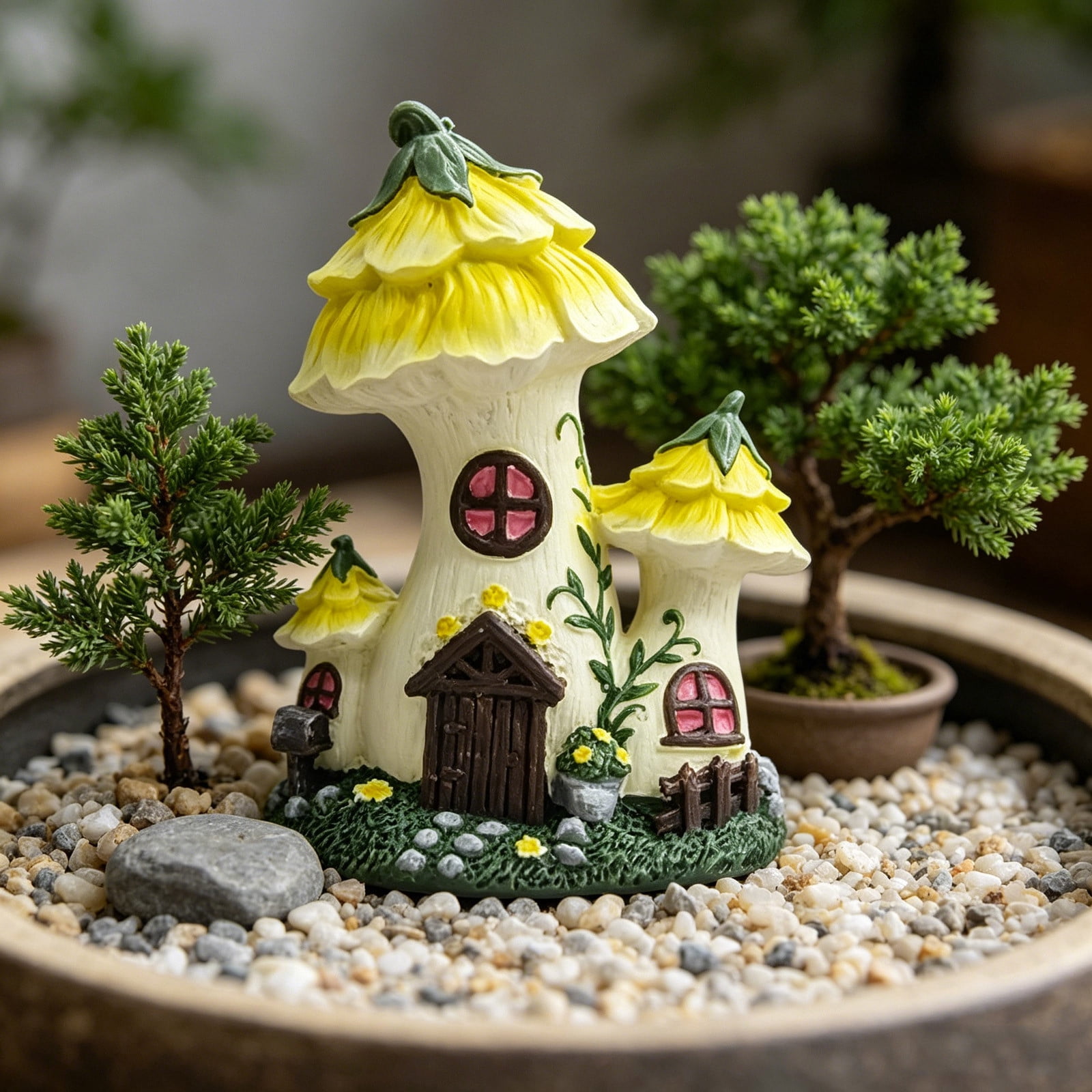 AHGQT Mushroom House Fairy Garden Statue Indoor & Outdoor, Solar Light Garden Figurines for Lawn, Balcony, Yard Decoration, Hand-Painted Resin Garden Decorations for Indoor & Outdoor