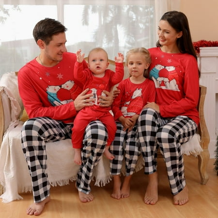 

URMAGIC Matching Family Sleepwear Sets Christmas Pajamas with Cute Bear and Plaid Printed Long Sleeve Tee and Bottom Loungewear