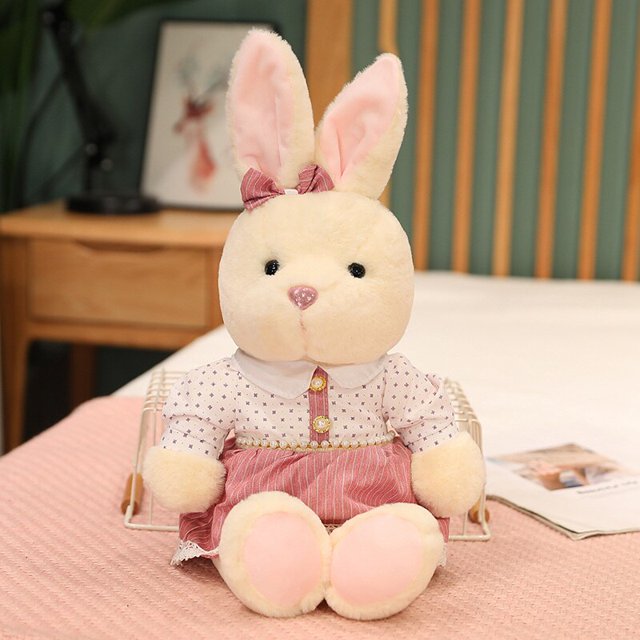 Lovely Couple Teddy Bear Rabbit With Clothes Plush Toys Dolls Stuffed Anime Toy Kids Baby Children Girl Birthday Christmas Giftpink rabbit girl30CM Deng Xun unisex