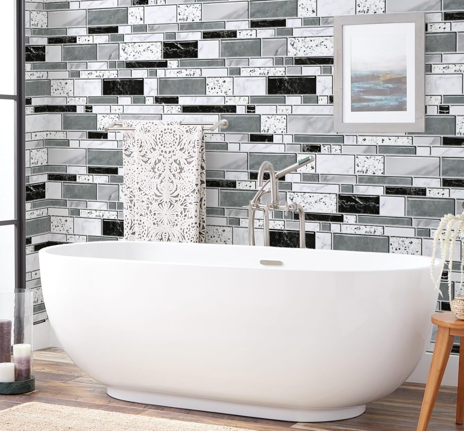 DAZLUT Brick Wallpaper Self-Adhesive Peel and Stick Wallpaper Black and Gray Waterproof and Removable Contact Paper for Home Decoration and Furniture Renovation, 17.7"x 394"