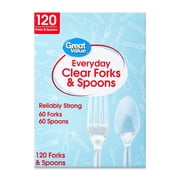 Plastic Everyday Clear Fork and Spoon Combo, 120 Count (3 pack)