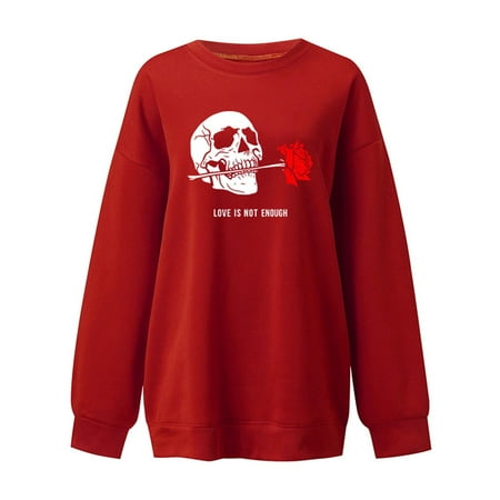 

Moxiu Womens Skull Rose Blouse Plus Size Oversize Tops Graphic Halloween Shirts Casual Long Sleeve Crewneck Sweatshirt Loose Fit Lightweight Soft Pullover