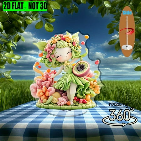 1pc 2d flat Rotating acrylic centerpiece featuring a charming fruit fairy amidst a garden of jellybeans perfect for festive occasions gatherings and whimsical displays