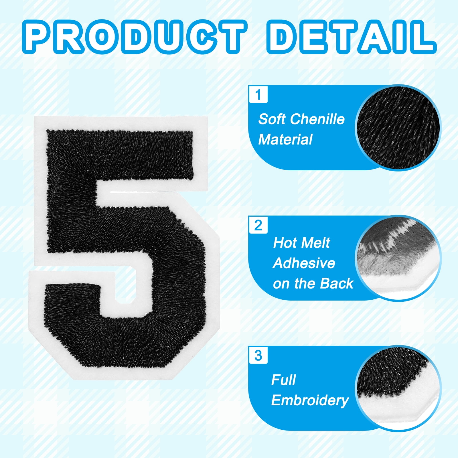 Uxcell Iron on Number Patches 2" Number 5 Embroidered Patch (Black, Pack of 9)