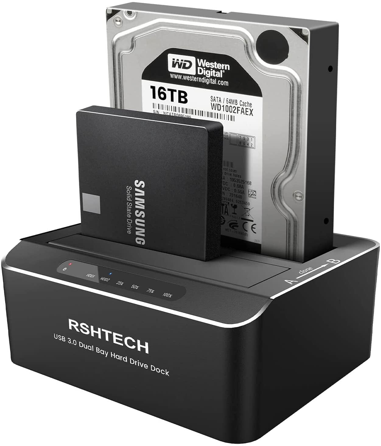 blijven Verbieden van Hard Drive Docking Station, RSHTECH Aluminum USB 3.0 to SATA Dual Bay  External Hard Drive Dock for 2.5 & 3.5 inch SATA SSD HDD with UASP Offline  Clone Function, 2 x 16TB