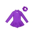 thumbnail image 4 of Lejafay Kids Girls Figure Ice Roller Skating Dress Rhinestone Long Sleeve Leotard Dresses Ballet Purple 12, 4 of 7