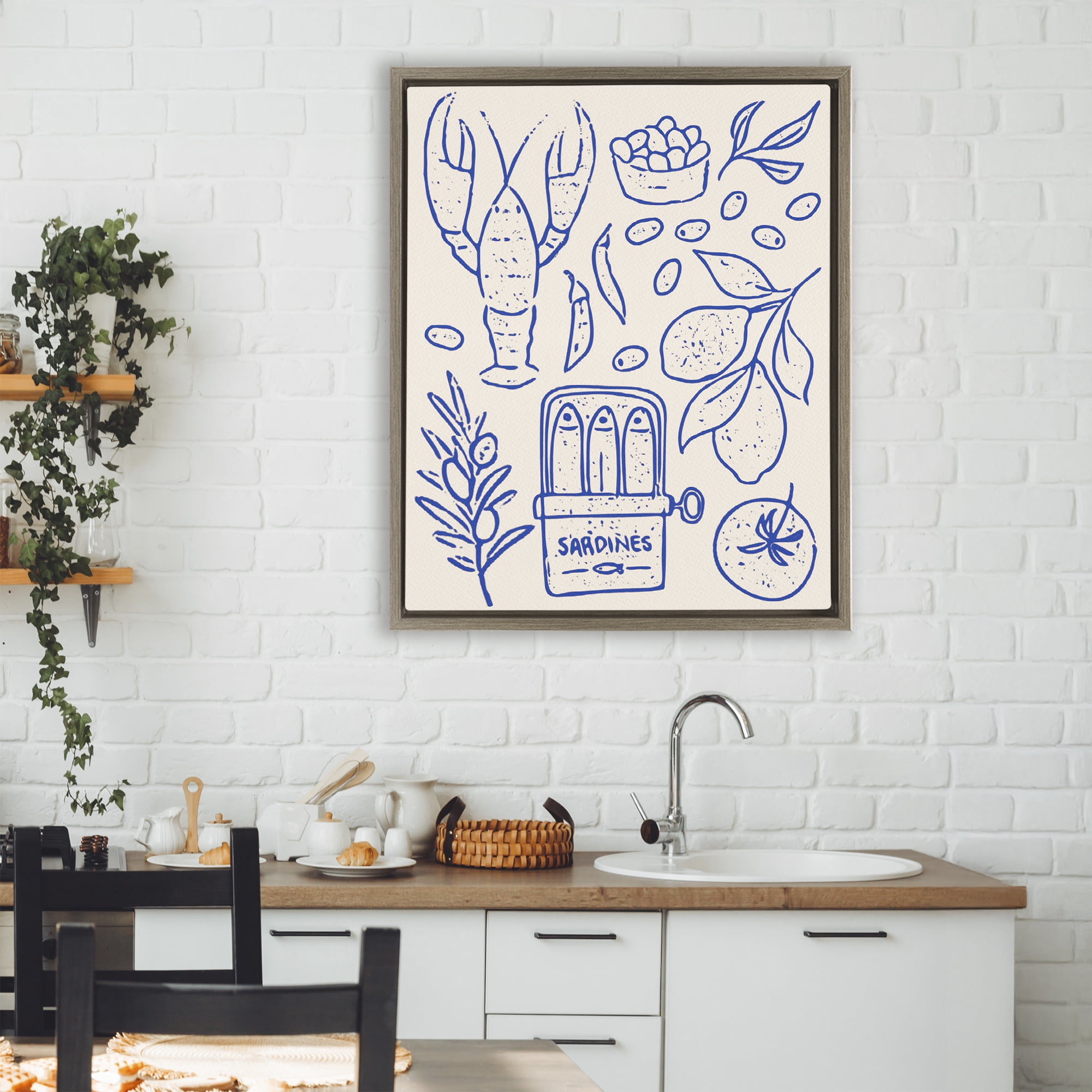 Stupell Industries Seafood & Herbs Simplicity Brown Framed Floater Canvas Wall Art, design by Camila Juncos