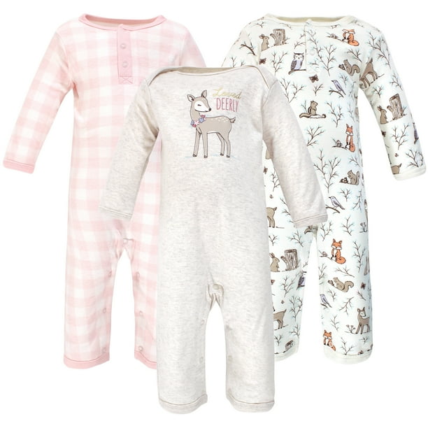 Hudson Baby Hudson Baby Baby Girl Cotton Coveralls, 3Pack Walmart