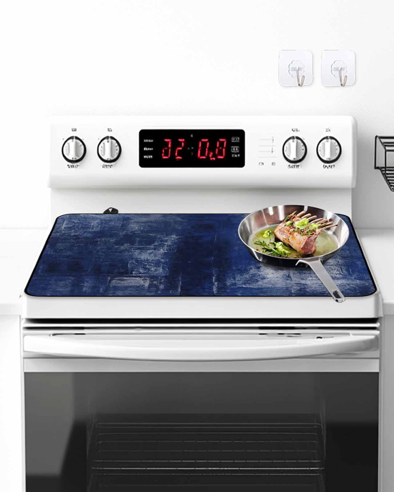 Stove Top Covers for Electric Stove, Navy Blue Kitchen Glass Ceramic Electric Cooktop Covers 36"x21", Retro Oil Painting Modern Abstract Art Aesthetics HeatResistant Oven/Countertop Protector