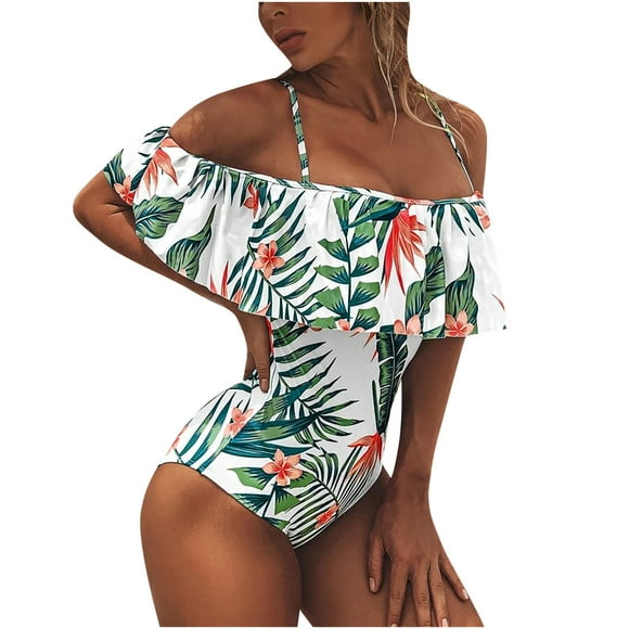 XMMSWDLA Womens Swimsuits Tummy Control Fashion Casual Women'S Plus Size One-Pice Bandage Leaf Print Sexy Swimsuit Micro Bikini