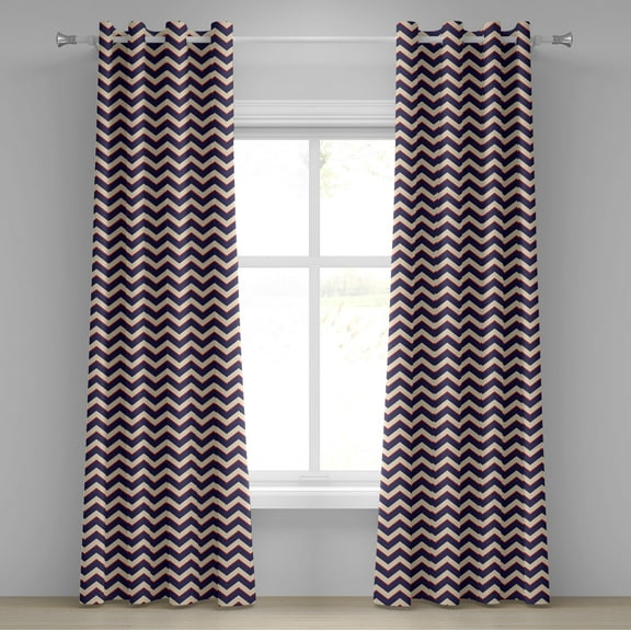 Ambesonne Dark Blue Grommet Curtain, Zigzag Modern Lines, 50" x 72", Purple Tan Red