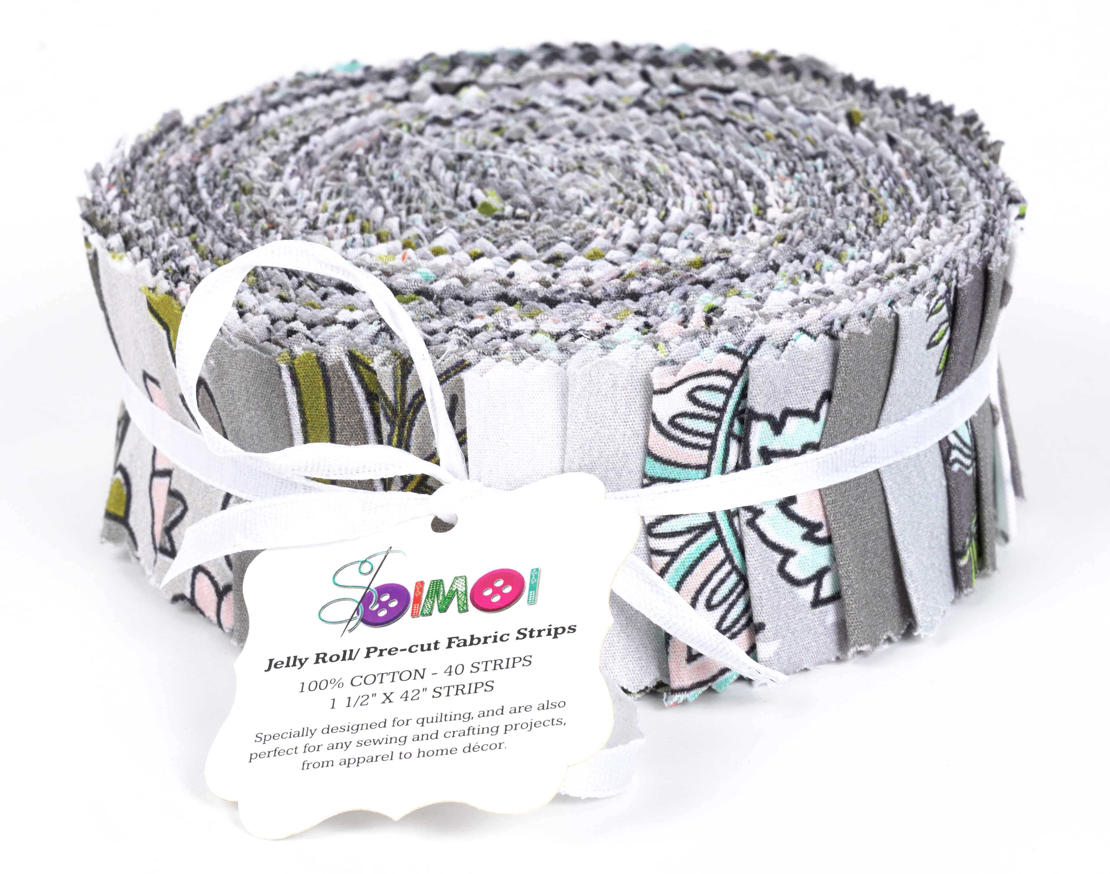 Soimoi 40Pcs Block Print Precut Fabrics Strips Roll Up 1.5x42inches Cotton Jelly Rolls For Quilting - Black