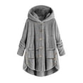 thumbnail image 2 of Dazajoo Womens Winter Fleece Jackets Long Sleeve Padded Warm Sherpa Lined Coats Solid Color Plush Fluffy Outerwear with Pockets,Gray,L, 2 of 7