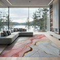 thumbnail image 2 of ODIKA 8'x10' Pink Gold White Abstract Swirl Vein Washable Area Rug Glamorous Stone Ripples Bright Metallic Streaks Centered Flow for Dining Room, Large Office, Lounge, Non-Slip Chair-Friendly Mat, 2 of 7