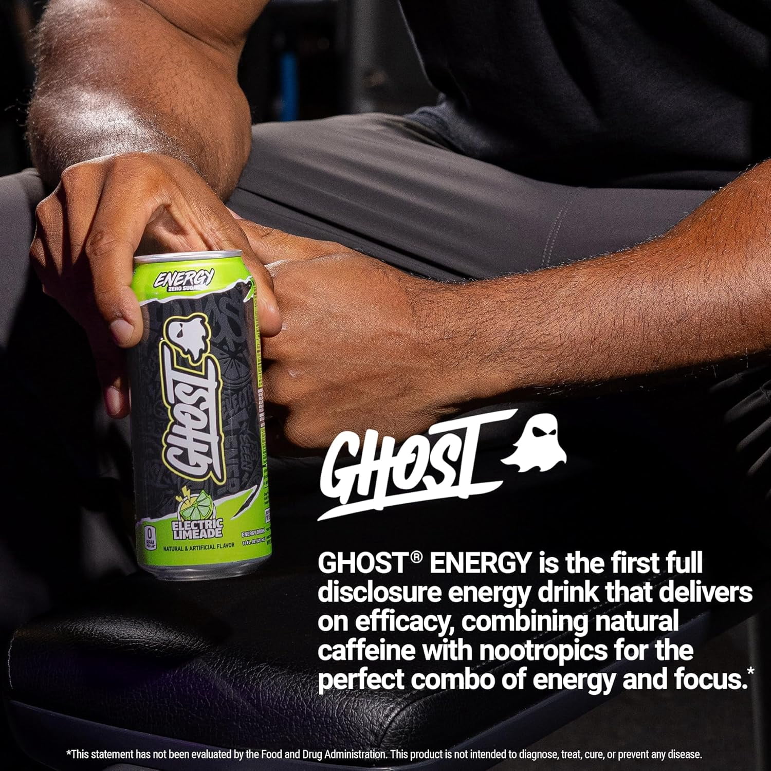 GHOST® ENERGY Zero Sugars Energy Drink, Electric Limeade, 200mg Natural Caffeine, 16 fl oz Can
