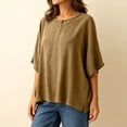 thumbnail image 7 of RQYYD Womens Short Sleeve Round Neck Tops Casual Henley Button Blouses Linen Blend Tee Shirts Clothes, 7 of 7