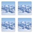 thumbnail image 1 of Mountain Coaster Set of 4, Snowy Summit of Alps over the Clouds Scenery at Winter Wilderness in the Nature, Square Hardboard Gloss Coasters, Standard Size, White Blue, by Ambesonne, 1 of 2