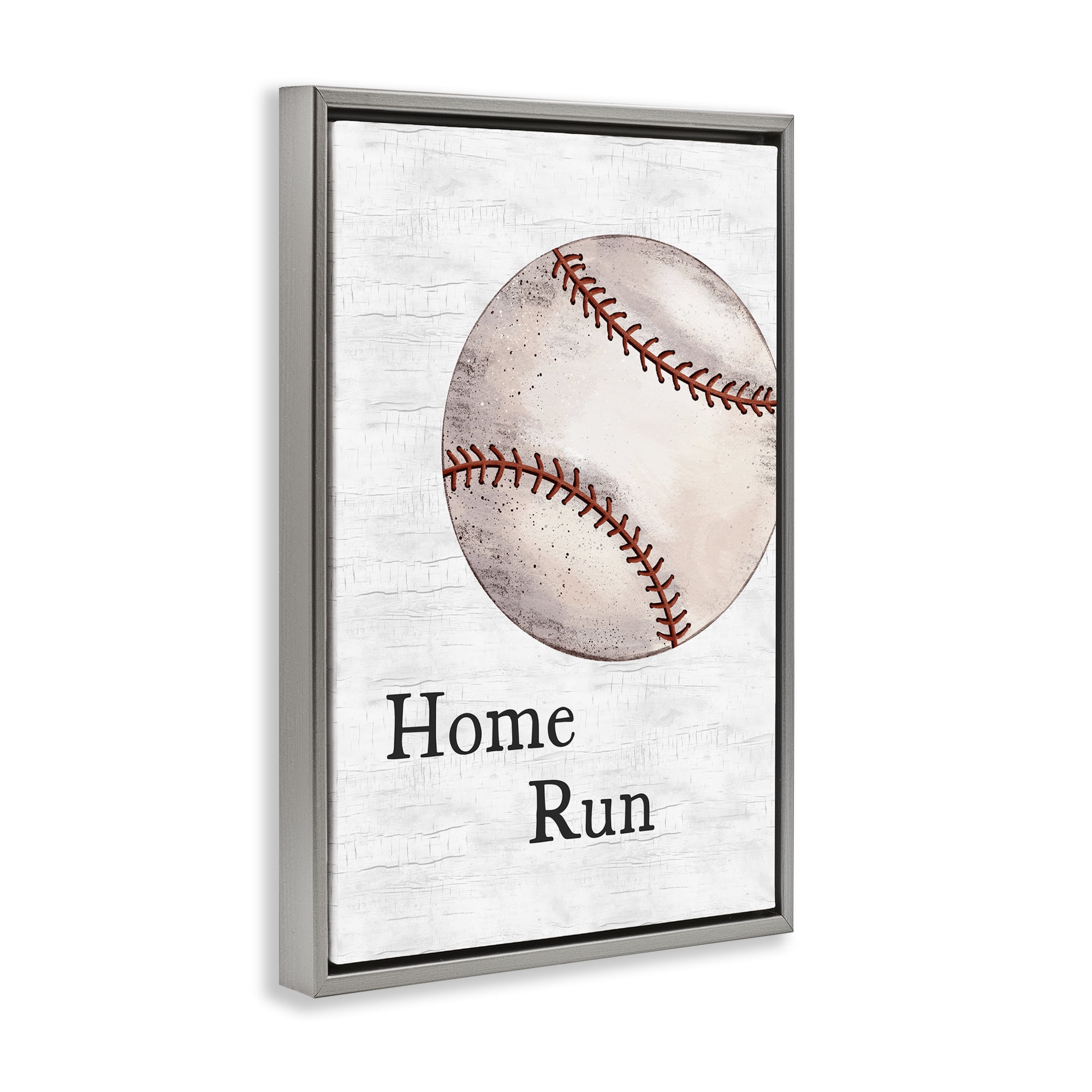 Stupell Industries Home Run Baseball Sports Painting Gray Floater Framed Canvas Art Print Wall Art, 21 x 31