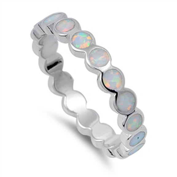 CHOOSE YOUR COLOR Eternity White Simulated Opal Ring .925 Sterling Silver Stackable Band CZ Female Size 10