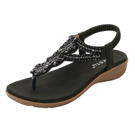 

Womens Summer Sandals For Flat Slip On Sandals Crystal Roman Shoes Open Toe Casual Sandals Summer Open Toe Slide Sandals Comfortable Flats Flip-Flops Casual Platforms Heeled Wedge Sandals A25757