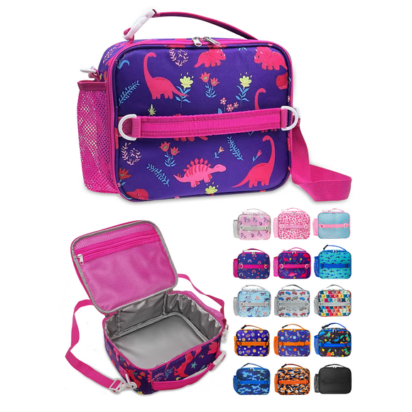 Bolsa de Almuerzo ComfiTime para Niños Lonchera Térmica Reutilizable Dinosaurio Rosa