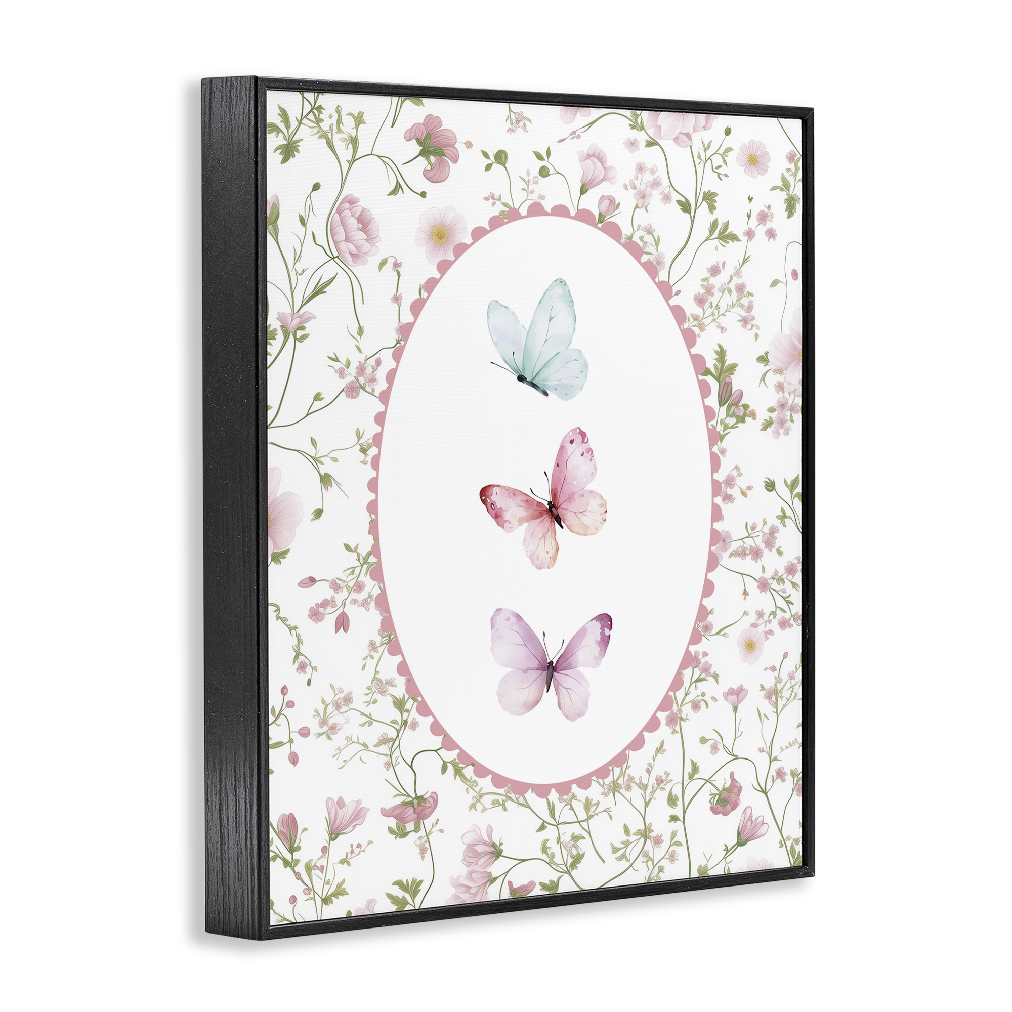Delicate Florals & Butterfly Black Framed Giclee Art, design by Christine Simpson Art