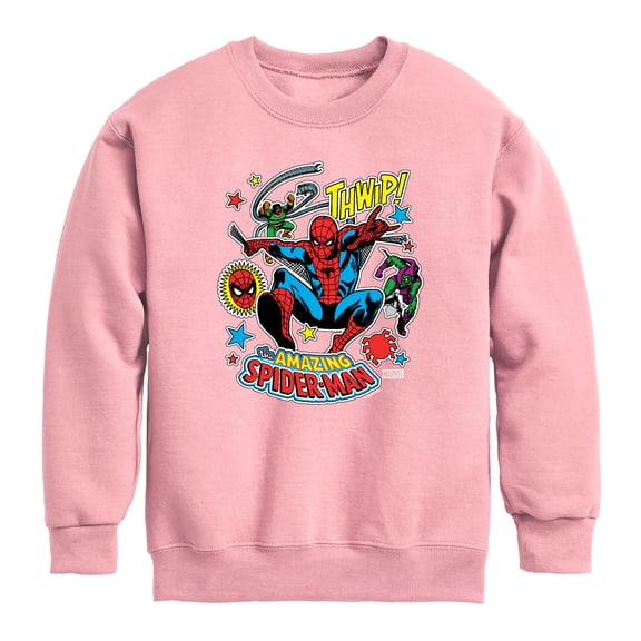 Spiderman - Stickers - Youth Boys Crew Fleece Sweatshirt