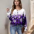 thumbnail image 6 of Women's Autumn Winter Snowflake Print Top Waffle Henry Shirt for Winter Themed Comfortable and Casual Shirts with Loose Knit,Dark Purple,L, 6 of 7