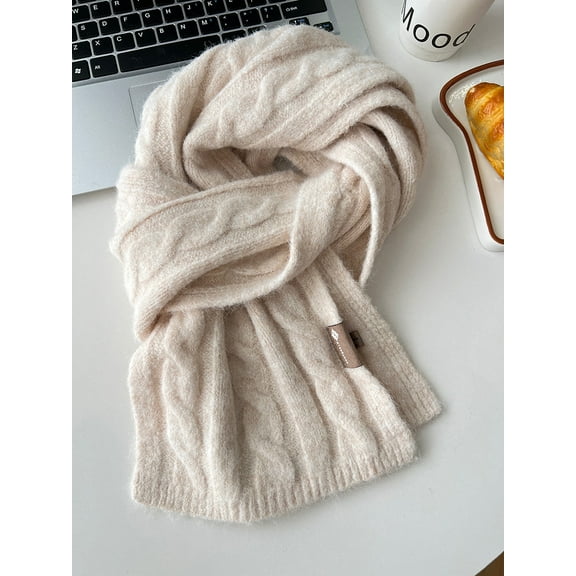 French Retro Knitted Scarf - Chunky Cable Wool Blend Soft Warm Unisex Wrap for Winter,148*20,beige