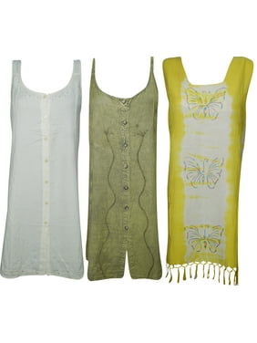 Mogul Lot Of 3 Womens Sundress Embroidered Sleeveless Boho Dream Girl Beach Resort Shift Dress L