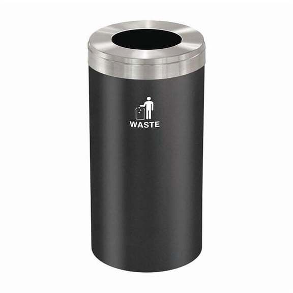 23 gal Round Recycling Bin, Funnel Top, Satin Black/Satin Aluminum, Steel, 1 Openings