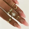 thumbnail image 4 of Juego de 6 anillos vintage con letras, anillo con corazón, anillo con pieza de corazón, anillos populares con gota, 4 of 5
