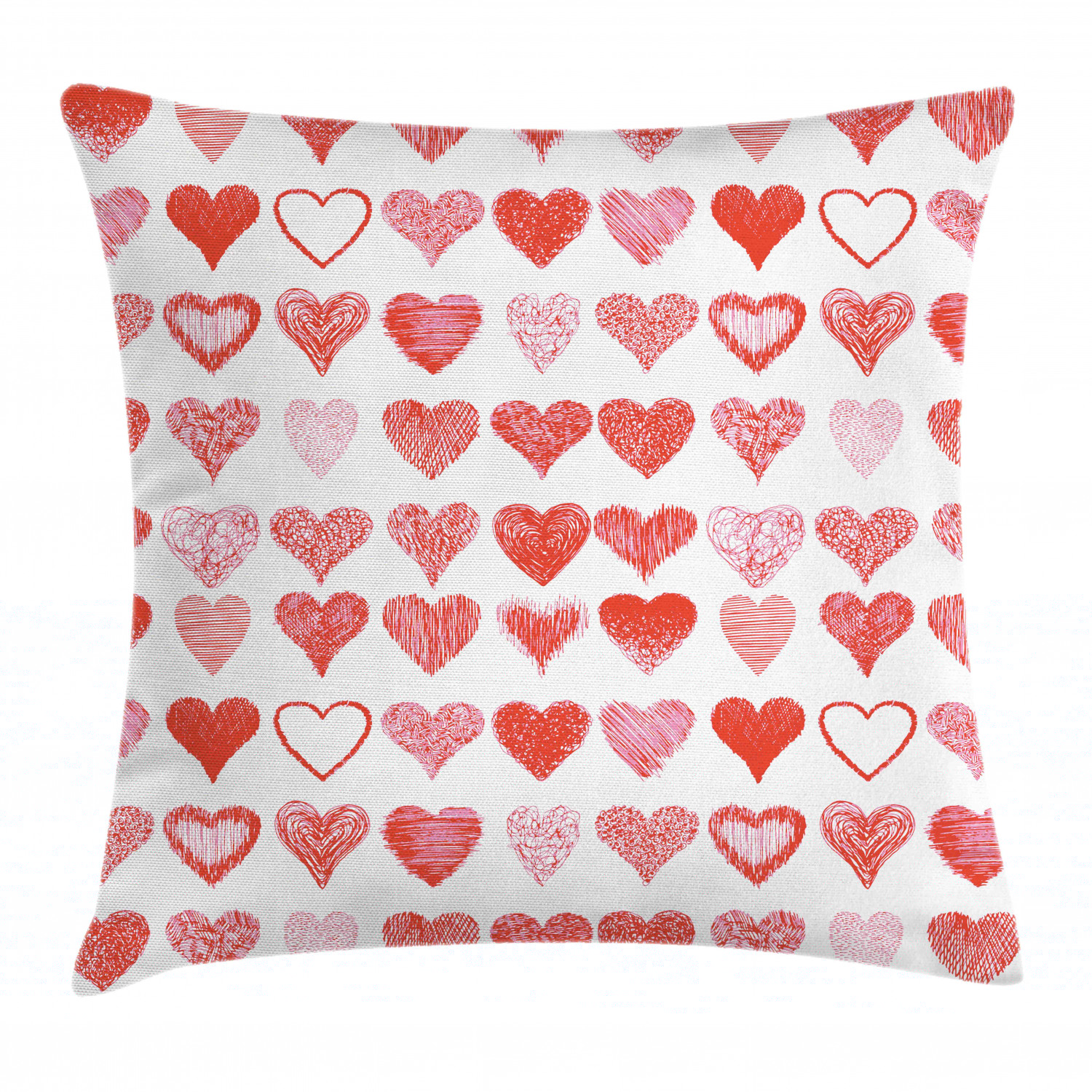 Valentines Day Throw Pillow Cushion Cover Hearts Collection Symbols of Love Hand Drawn Style Romantic Art Decorative Square Accent Pillow Case 18 X