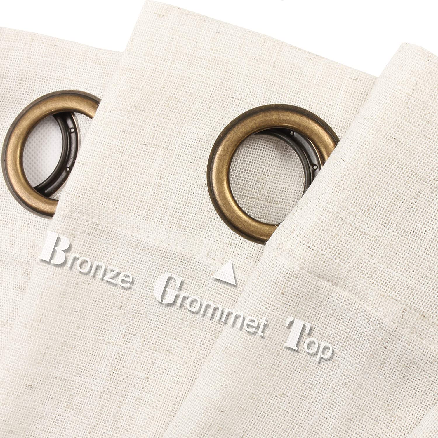 Bailu Natural Linen Semi Sheer Curtains for Bedroom 63 Inch Length Light Filtering Draperies Bronze Grommet Set of 2 Panels (52''W x 63''L, Natural)